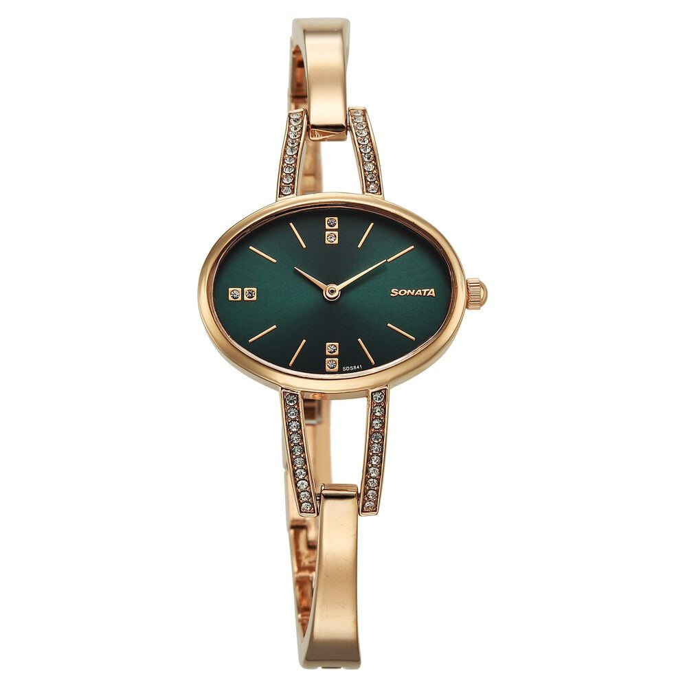 Sonata Aura Quartz Analog Green Dial Rose Gold Stainless Steel Strap Watch For Women-picture-14