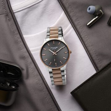 Poze By Sonata Quartz Analog Grey Dial Two Toned Stainless Steel Strap Watch For Men