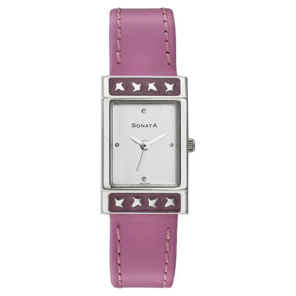 Sonata Quartz Analog Silver Dial Leather Strap Watch for Women - image number 0