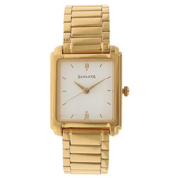 Sonata Quartz Analog White Dial Metal Strap Watch for Men - image number 0