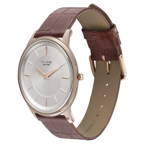 Poze by Sonata Quartz Analog White Dial Leather Strap Watch for Men - image number 2