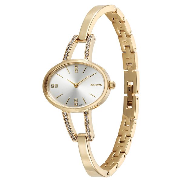 Sonata Aura Quartz Analog Silver Dial Golden Stainless Steel Strap Watch For Women - image number 1