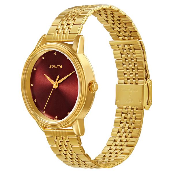 Sonata Gold Edit Maroon Dial Women Watch With Stainless Steel Strap - image number 1