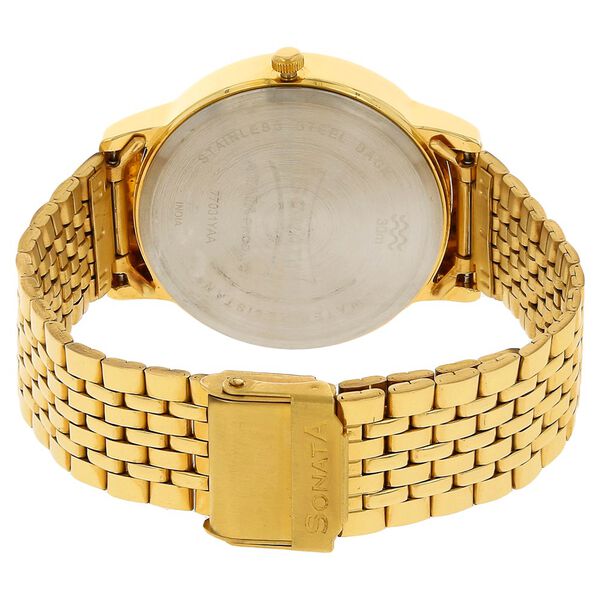 Sonata Quartz Analog with Day and Date Silver Dial Golden Stainless Steel Strap Watch For Men - image number 3