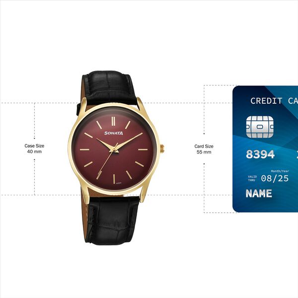 Sonata Eternia Quartz Analog Maroon Dial Leather Strap Watch For Men - image number 3