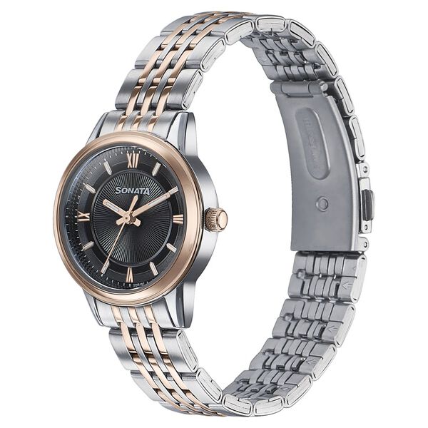 Sonata Wedding Quartz Analog Black Dial Stainless Steel Strap Watch For Women - image number 2