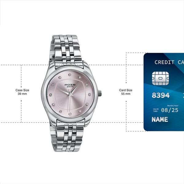 Poze By Sonata Quartz Analog Pink Dial Silver Metal Strap Watch For Women - image number 3