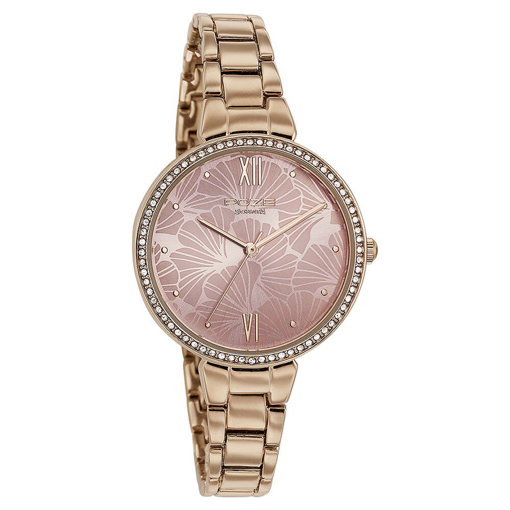 Buy Online Sonata Poze Quartz Analog Pink Dial Metal Strap Watch for Women sp80066wm01w Sonata