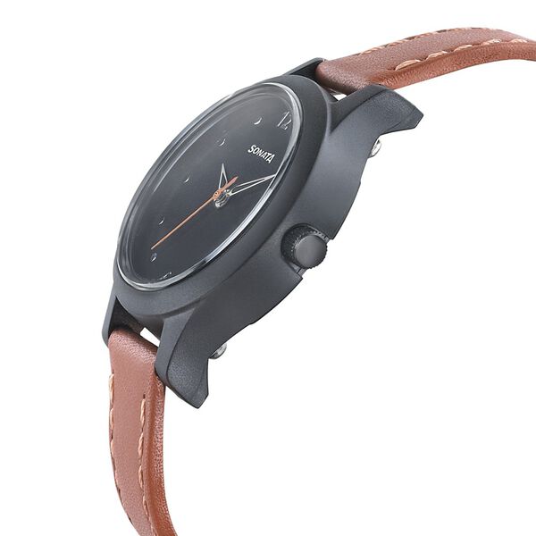 Sonata Essentials Black Dial Women Watch With Leather Strap - image number 2