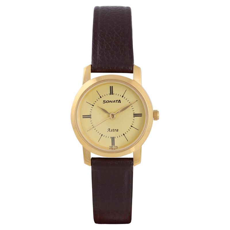 Sonata Quartz Analog Champagne Dial Leather Strap Watch for Women - image number 0