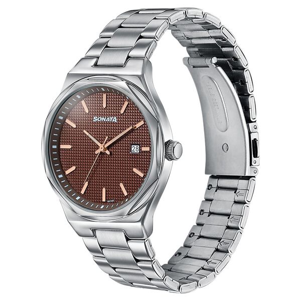 Sonata Jashn Quartz Analog Grey Dial Silver Metal Strap Watch For Men - image number 2