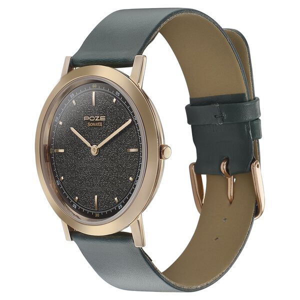 Sonata Poze Quartz Analog Green Dial Leather Strap Watch for Men - image number 2