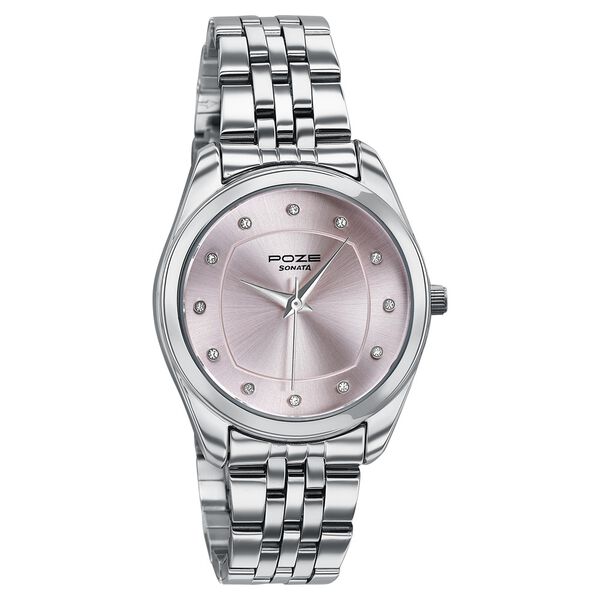Poze By Sonata Quartz Analog Pink Dial Silver Metal Strap Watch For Women - image number 2