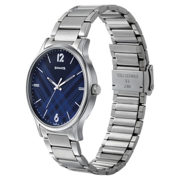 Sonata Smart Plaid Quartz Analog Blue Dial Stainless Steel Strap Watch for Men - image number 1