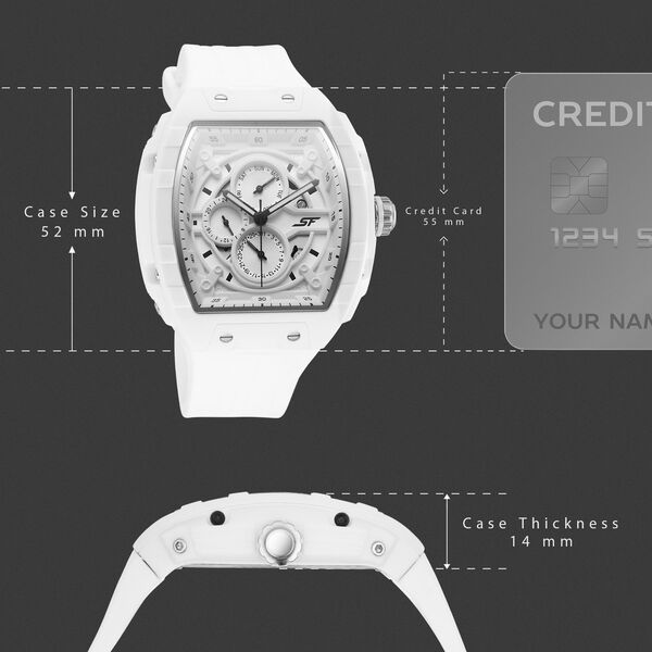 SF Maiden Voyage Sport Watch - White dial & Strap -Tonneau Shaped Case with Multifunction movement - image number 3