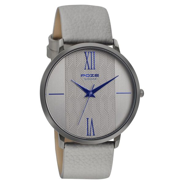 Poze by Sonata Quartz Analog Grey Dial Leather Strap Watch for Men - image number 1