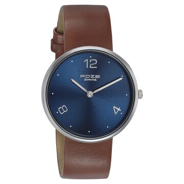 Sonata Poze Quartz Analog Blue Dial Leather Strap Watch for Men