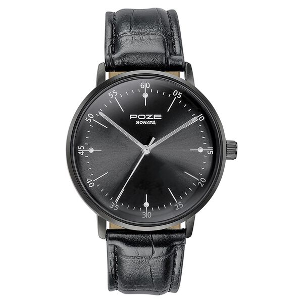 Sonata Poze Quartz Analog Black Dial Leather Strap Watch for Men - image number 1