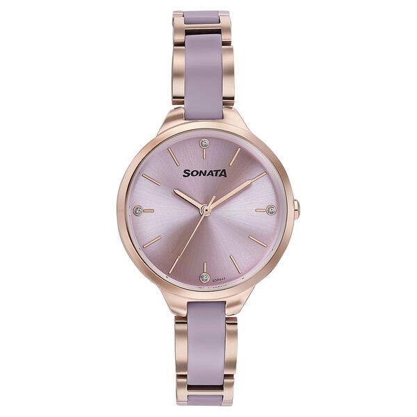 Sonata Wedding Edit Quartz Analog Pink Dial Stainless Steel With Acetate Strap Watch For Women - image number 1