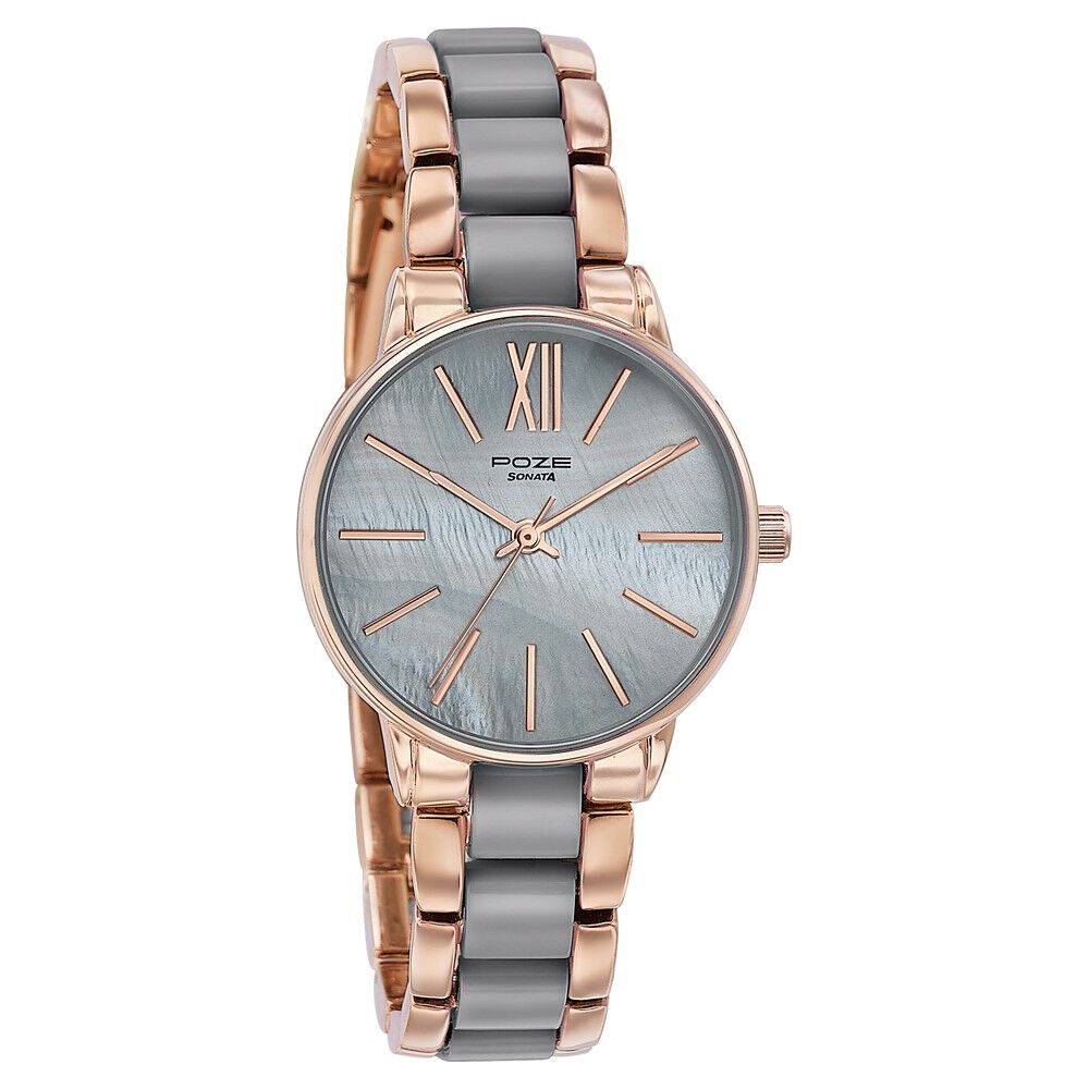 Buy Online Sonata Poze Quartz Analog Green Dial Metal Strap Watch