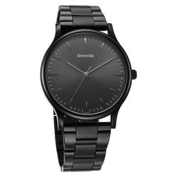 Sonata Aspire Quartz Analog Black Dial Stainless Steel Strap Watch For Men
