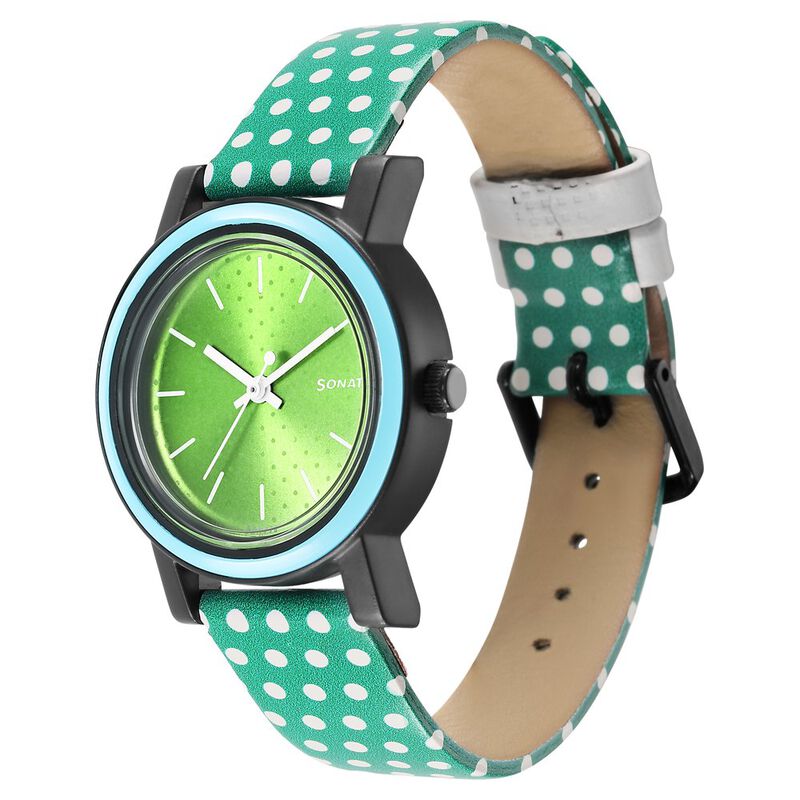 Sonata Dot to Dot Green Dial Plastic Strap Watch for Women - image number 1