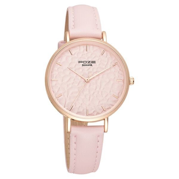 Poze by Sonata Quartz Analog Pink Dial PU Leather Strap Watch for Women - image number 1