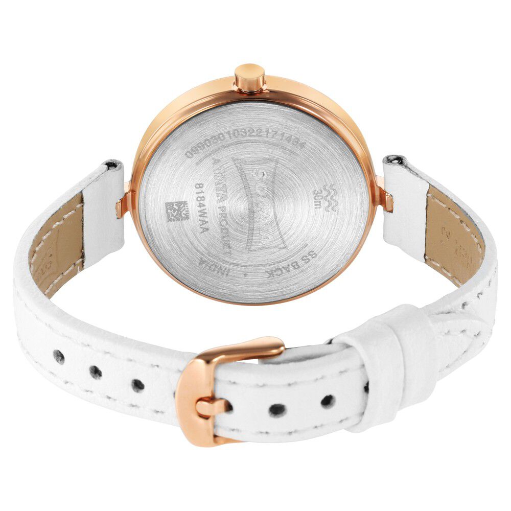 Buy Online Sonata Utsav Rose Gold Dial White Leather Strap Watch
