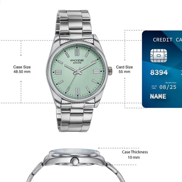 Poze Poze Quartz Analog Green Dial Silver Metal Strap Watch For Men - image number 3