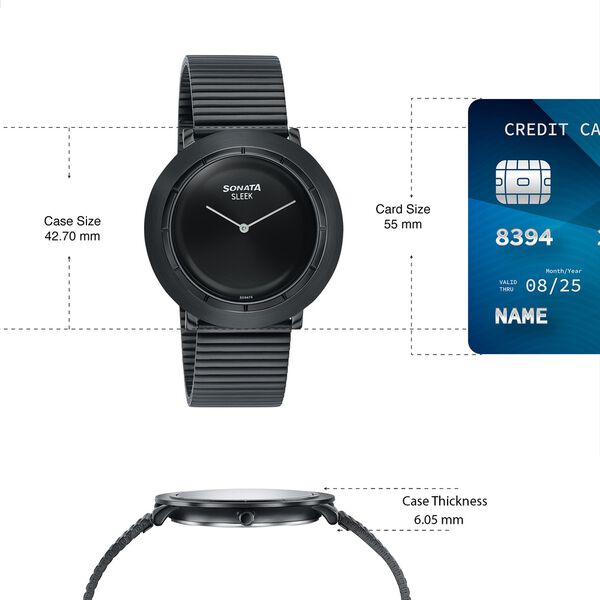 Sonata Sleek Black Dial Black-Tone Metal Bracelet Watch - image number 3