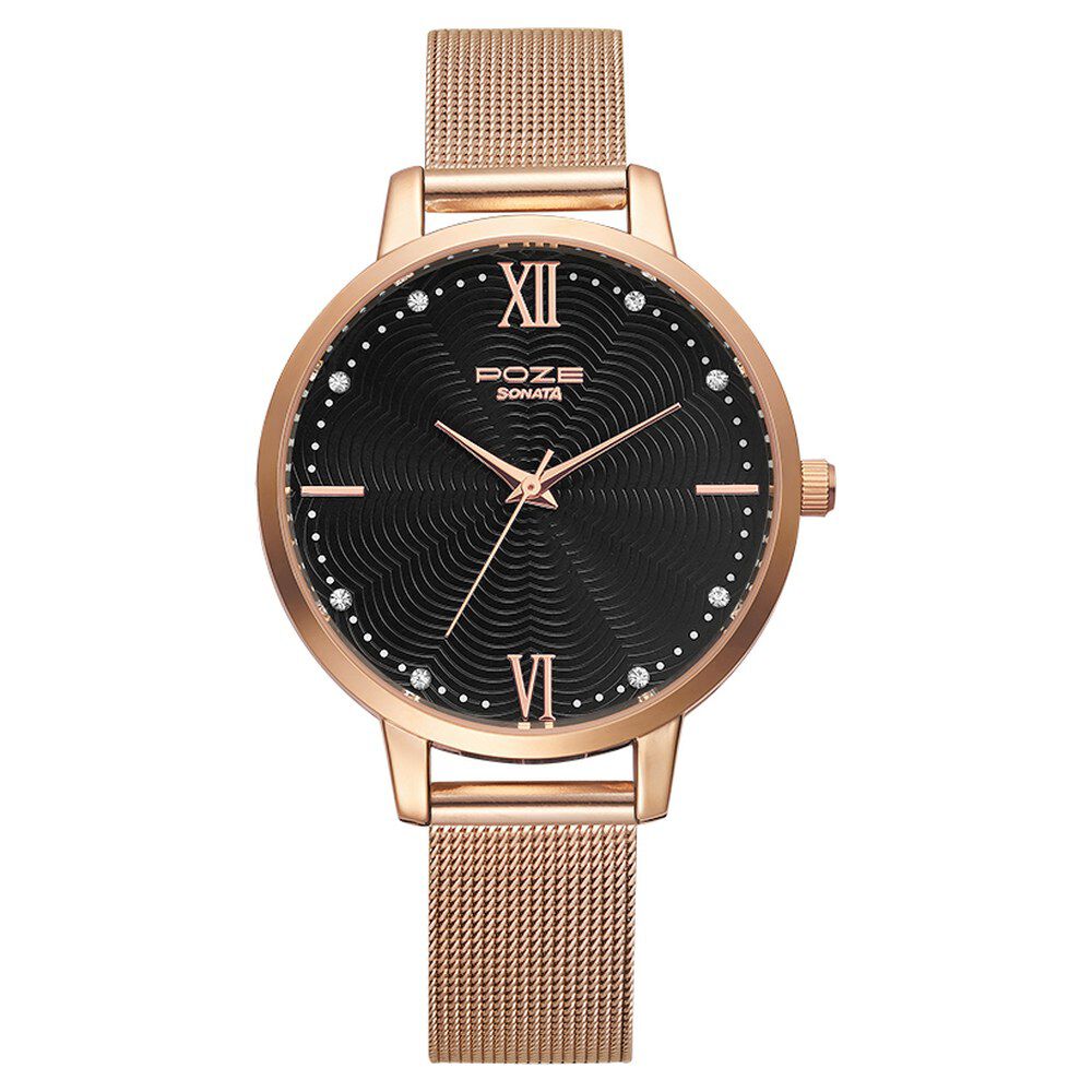 Poze by Sonata Quartz Analog Black Dial Stainless Steel Strap