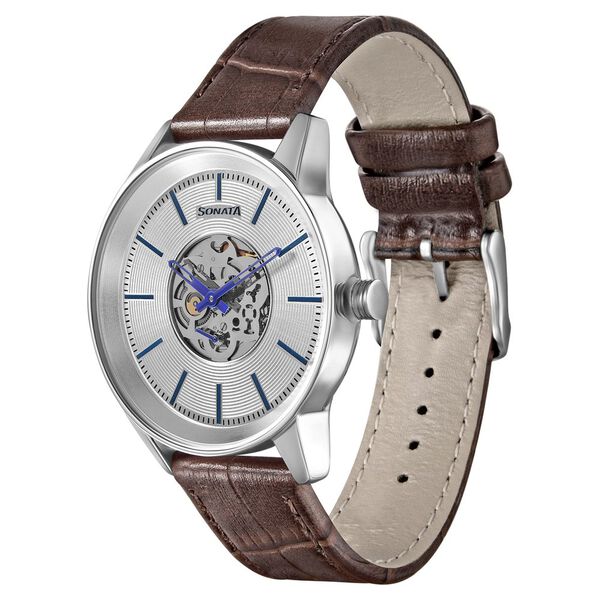 Sonata Quartz Multifunction Silver Dial Leather Strap Watch for Men - image number 1