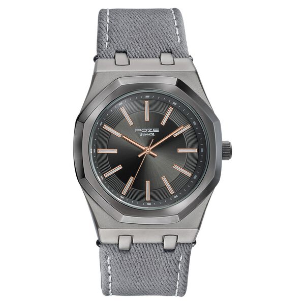 Poze Poze Quartz Analog Grey Dial Grey Denim Strap Watch For Men - image number 1