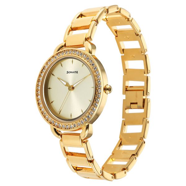 Sonata Wedding Quartz Analog Champagne Dial Metal Strap Watch for Women - image number 2