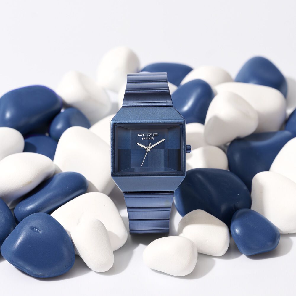 Poze By Sonata Quartz Analog Blue Dial Blue Stainless Steel Strap Watch For Women