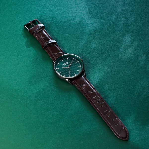 Sonata Poze Quartz Analog Green Dial Brown Color Leather Strap Watch For Men - image number 0