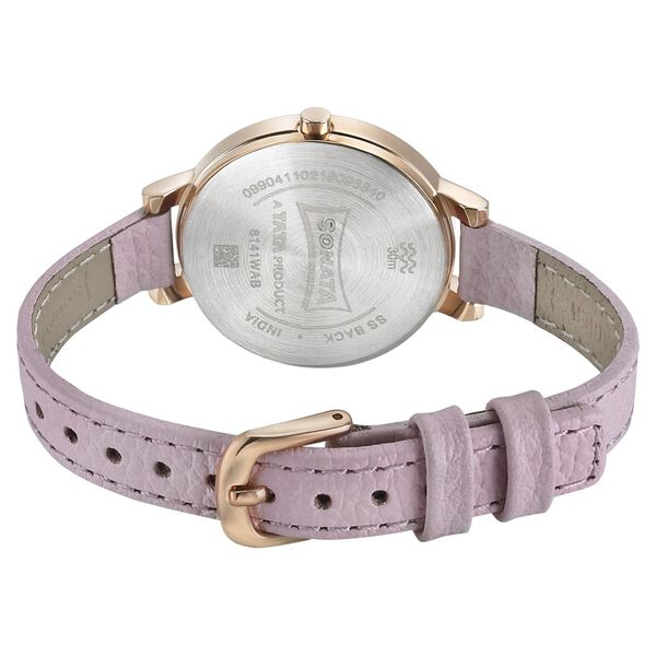 Sonata Blush It Up Pink Dial Women Watch With Leather Strap - image number 3