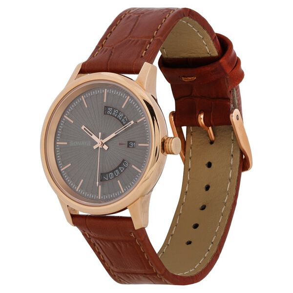 Sonata Quartz Analog with Date Grey Dial Leather Strap Watch for Men - image number 2