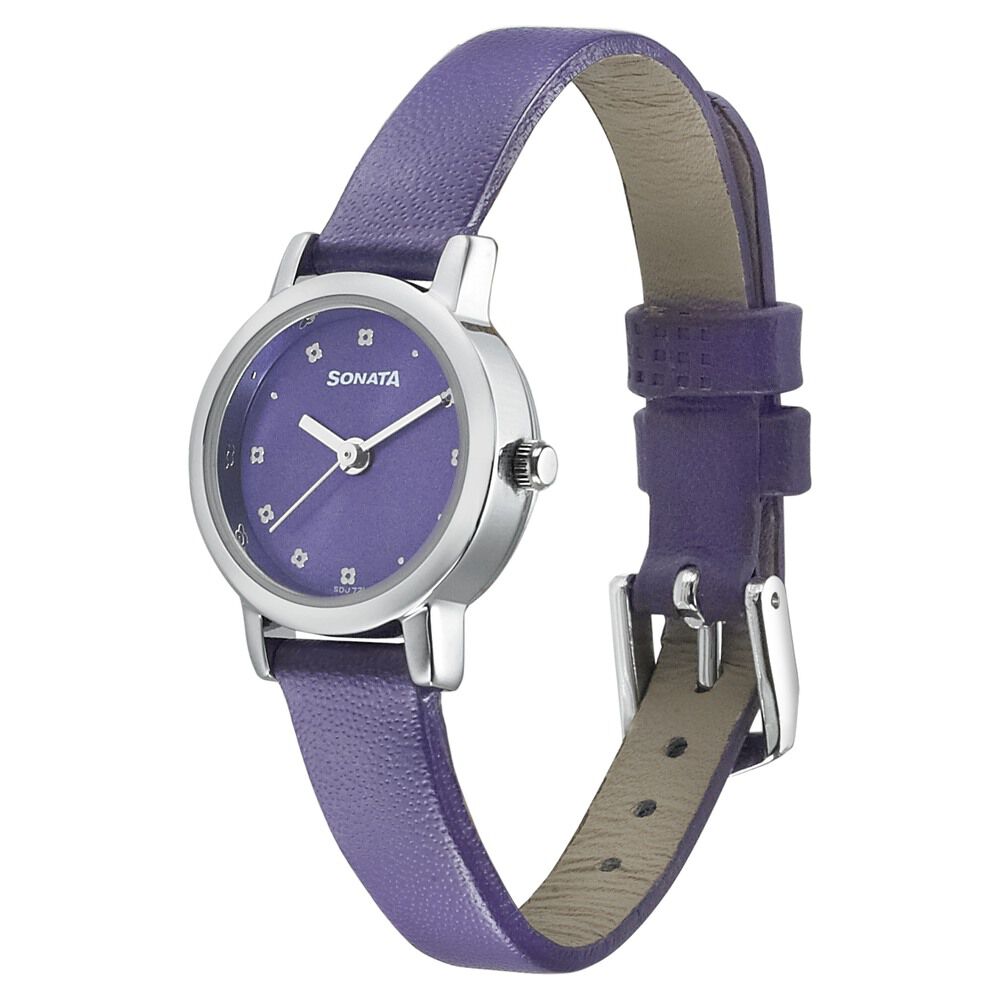 Sonata Floral Folkart Purple Dial Women Watch With Leather Strap
