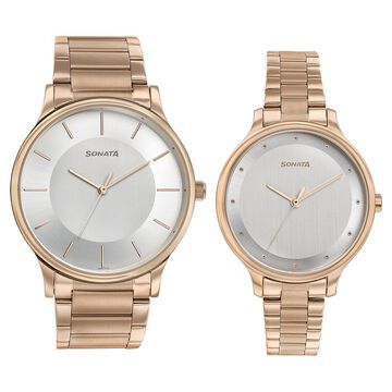 Sonata Modern Bandhan Quartz Analog Silver Dial Stainless Steel Strap Watch for Couple