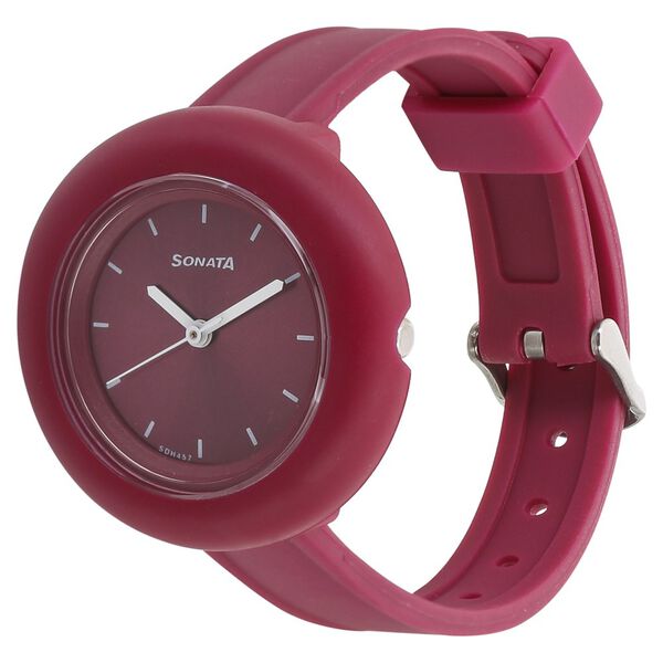 Sonata Tic Tac Toe Maroon Dial Women Watch With Plastic Strap - image number 1