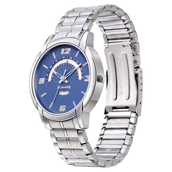 Sonata RPM Quartz Analog with Day and Date Blue Dial Metal Strap Watch for Men - image number 2
