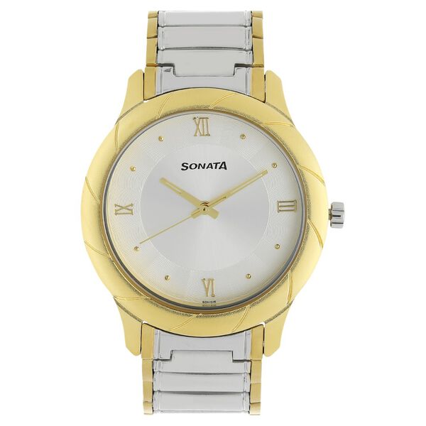 Sonata Quartz Analog White Dial Stainless Steel Strap Watch for Men - image number 0