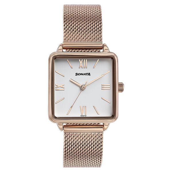 Sonata Quartz Analog White Dial Rose Gold Stainless Steel Strap Watch For Women - image number 1