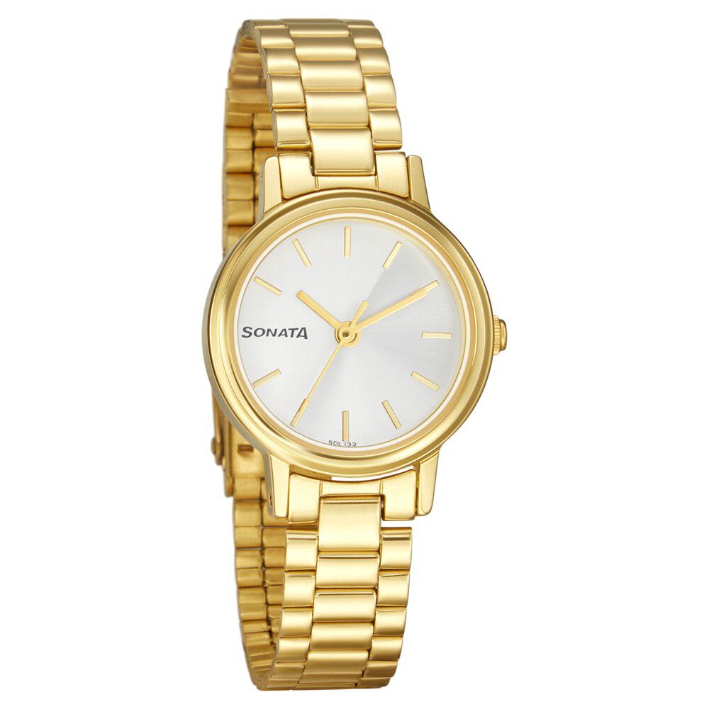 Buy Online Sonata Essentials White Dial Women Watch With Stainless Steel Strap ns8096ym06 Sonata