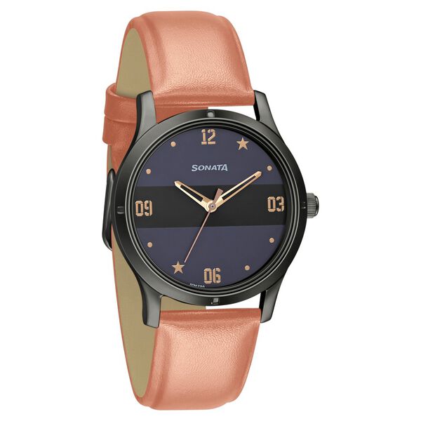 Sonata Women of Steel Black Dial Leather Strap Watch for Women - image number 0