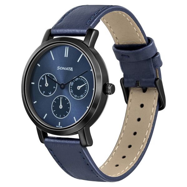 Sonata Multifunctions Blue Dial Women Watch With Leather Strap - image number 2