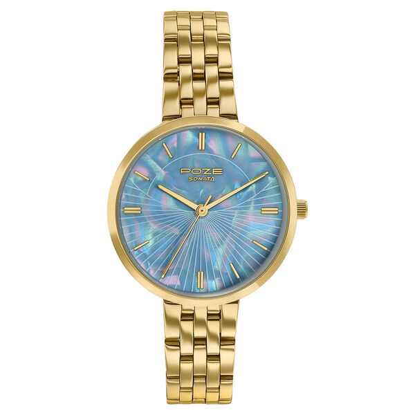 Poze By Sonata Quartz Analog Blue Mother Of Pearl Dial Rose Gold Stainless Steel Strap Watch For Women - image number 1