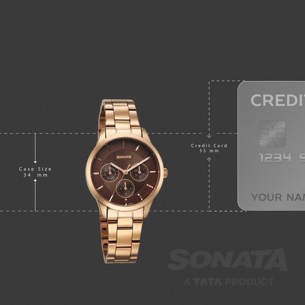Sonata Festive Quartz Multifunction Brown Dial Metal Strap Watch For Women - image number 3