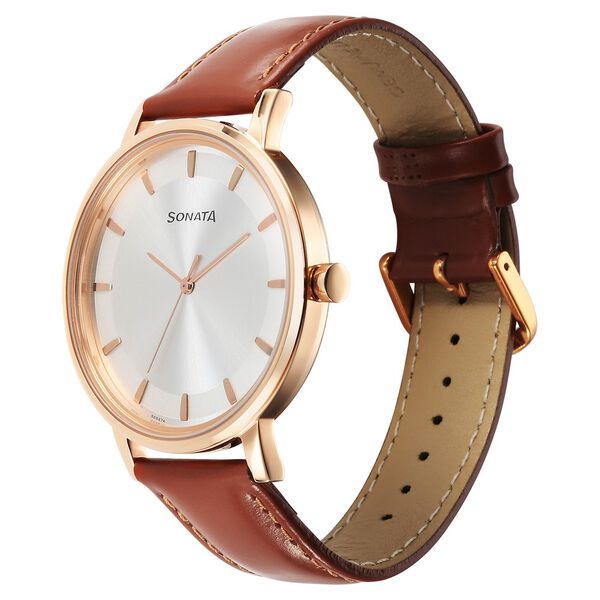 Sonata Utsav Quartz Analog Silver Dial Leather Strap Watch for Men - image number 1